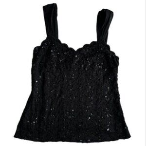 Ann Taylor Petites Black Lace Sequin Tank Top